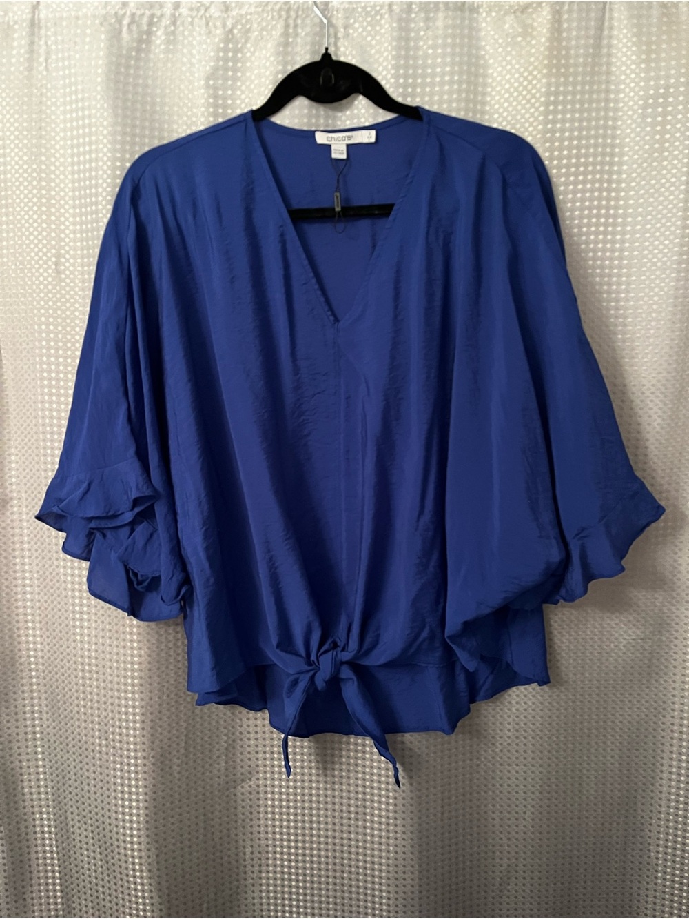Chico's Cobalt Blue V-Neck Tie-Front Flutter Sleeve Blouse